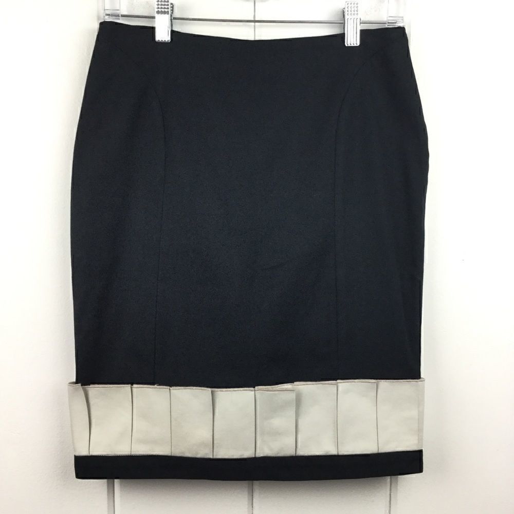 Black‎ Skirt, I.sheff Black & Cream Pencil Skirt, Zip Back - M